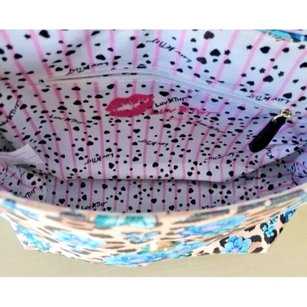 Luv Betsey by Betsey Johnson "Zooey" Ocelot Blue Flowers Flap Backpack - Picture 8 of 12